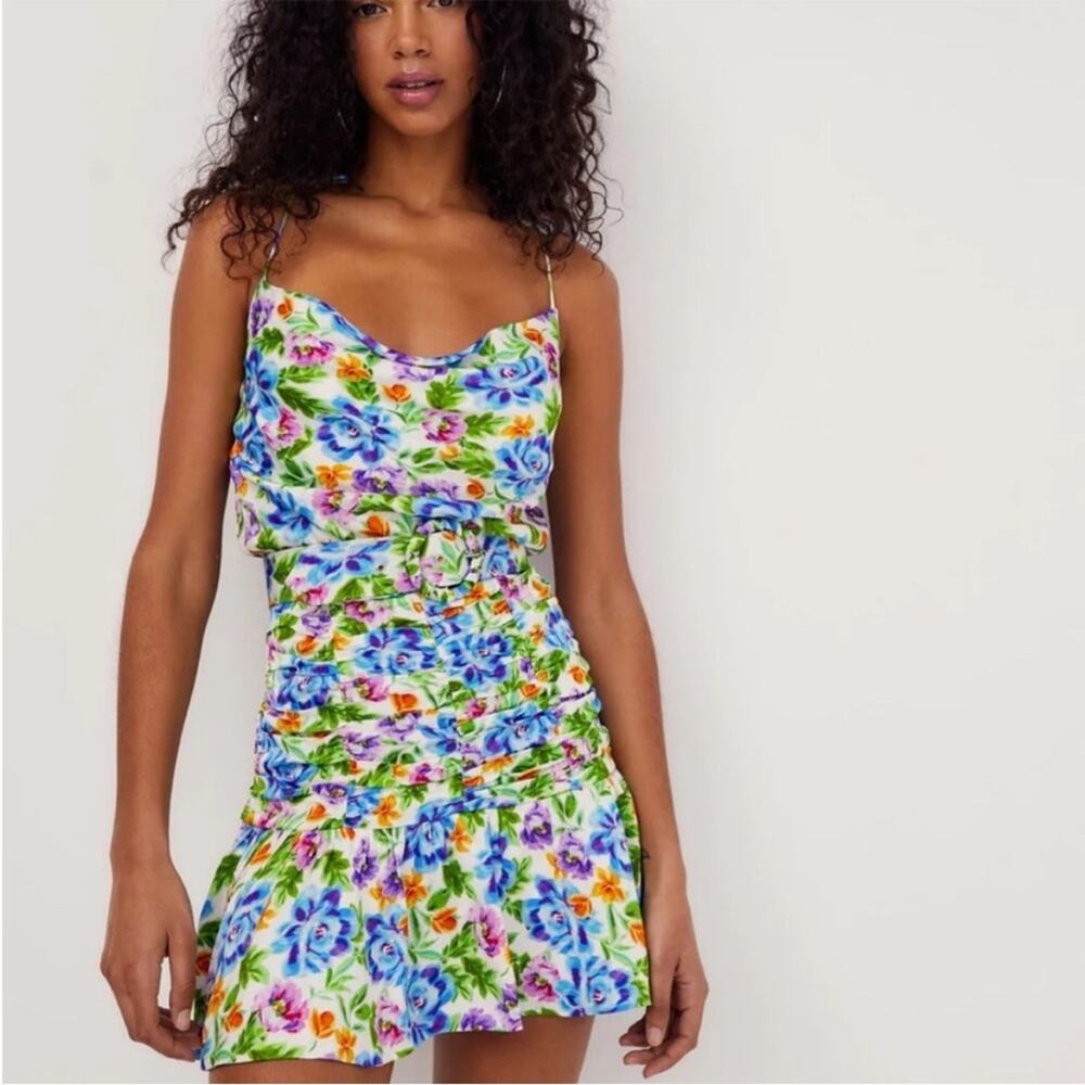 For Love & Lemons Miranda Vibrant Bright Floral Mini Dress with Belt NEW MEDIUM - Picture 7 of 7